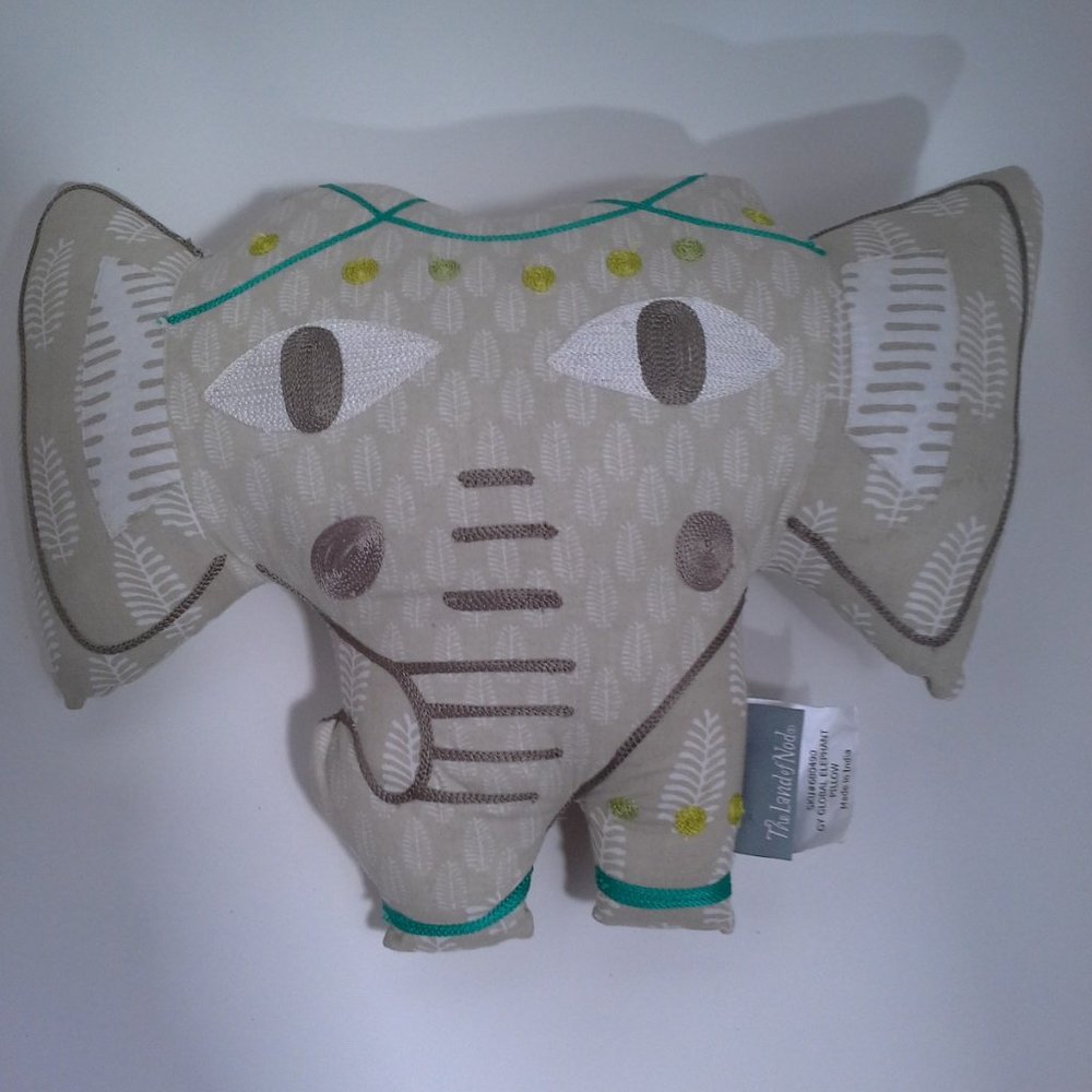 The Land of Nod elephant plush Beige Embroidered 2015 Gy Global Elephant